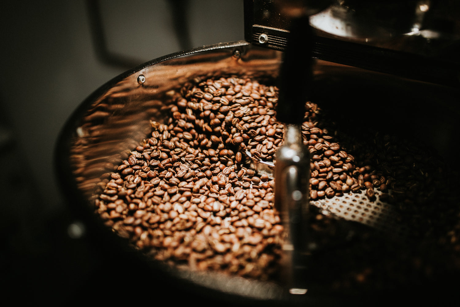 Picture of freshly roasted coffee in a roaster